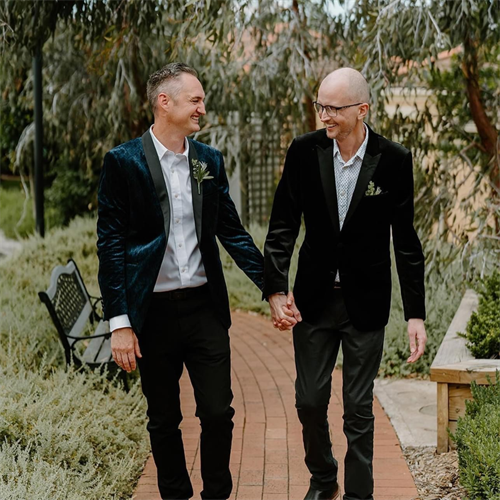 Dale and Rhys on their wedding day