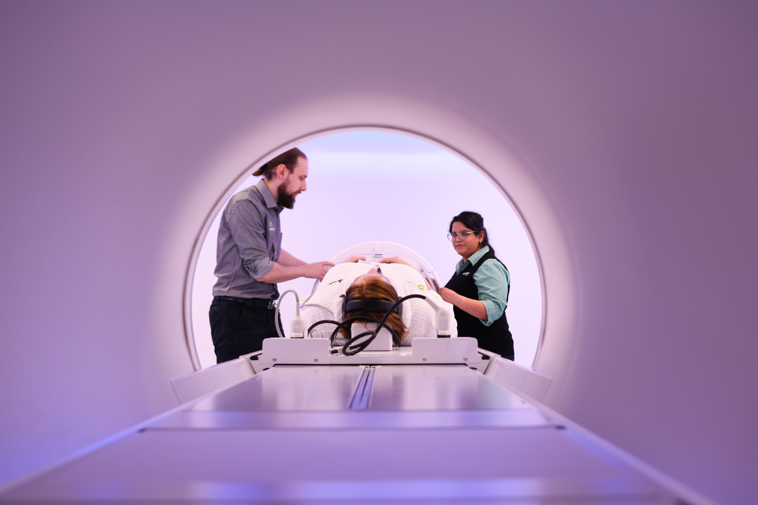 A patient being treated in the MRI-guided linear accelerator